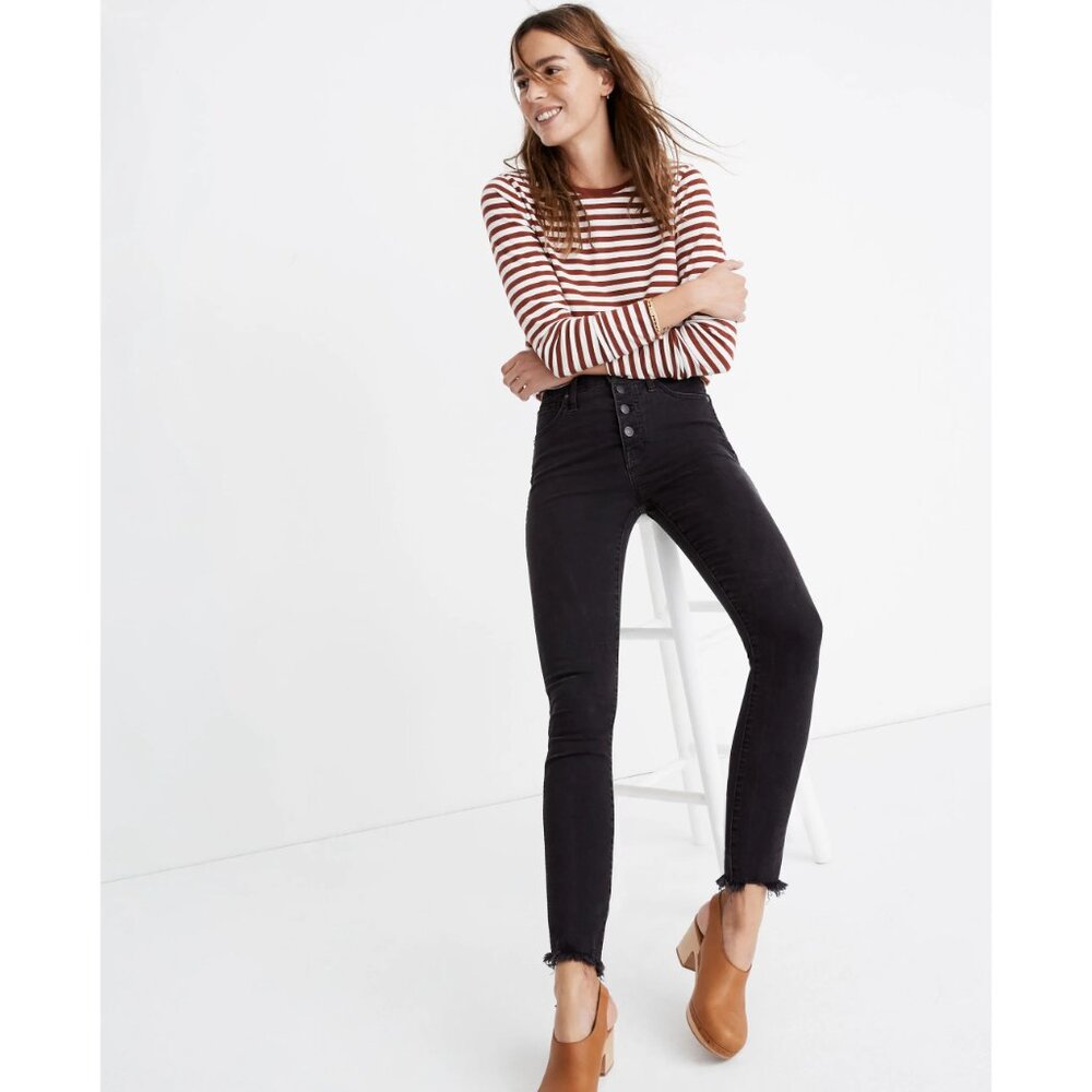 Madewell 10" High-Rise Skinny Jeans in Berkeley Black: Button-Through Edition 28